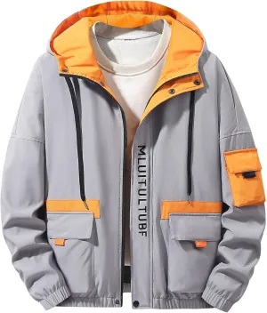 Cycling Rain Jackets for Men Outdoor Waterproof Running Bike Windbreaker Lightweight Packable Hooded Cargo Jacket