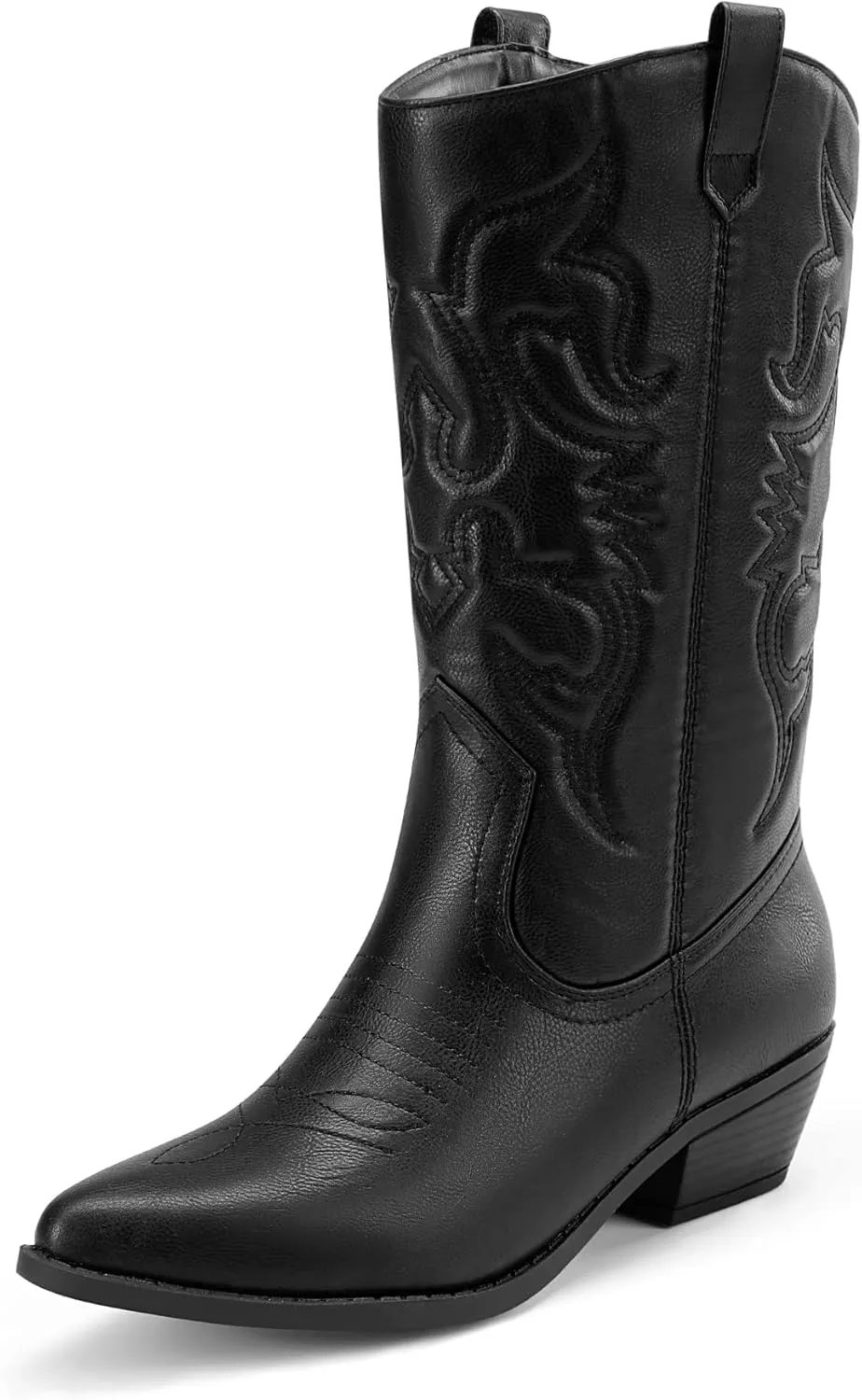 DREAM PAIRS Women's Cowboy Boots Pull On Cowgirl Boots Mid Calf Western Boots, Available in Regular and Wide Calf