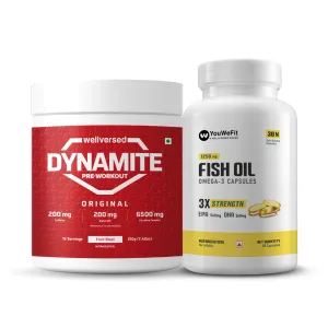 Dynamite Pre-workout (15 Servings, Fruit Blast)   YouWeFit Triple Strength Fish Oil (30 Capsules) | Power & Recovery | For Men & Women