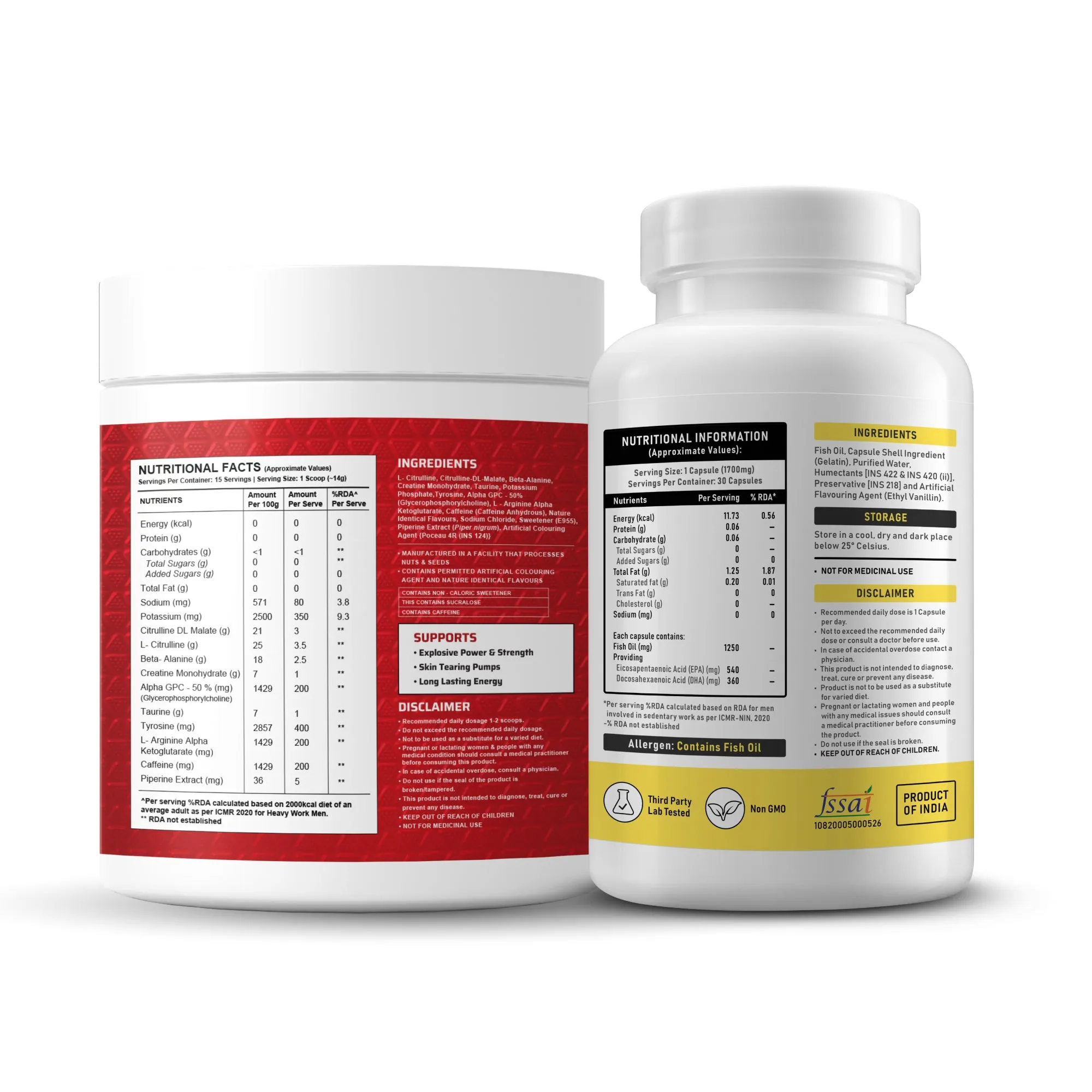 Dynamite Pre-workout (15 Servings, Fruit Blast)   YouWeFit Triple Strength Fish Oil (30 Capsules) | Power & Recovery | For Men & Women