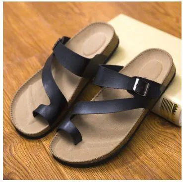 Fashion Leather Women Cork Slippers – Outdoor Flip Flops Summer Soft-Soled Sandals, Men Couple Beach Indoor Outdoor Shoes