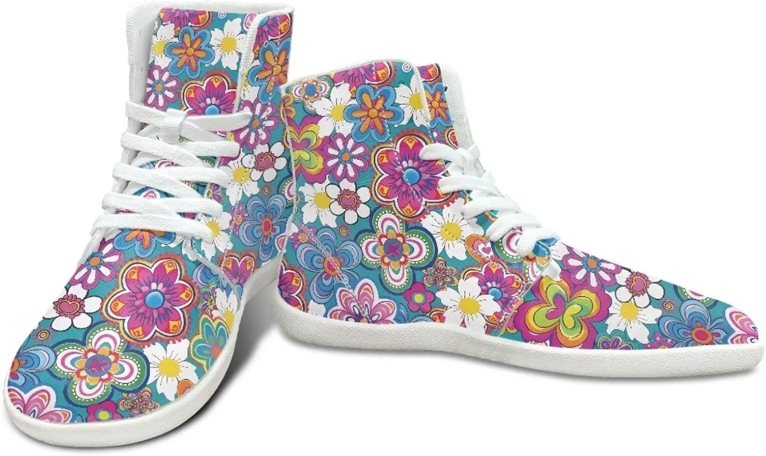 Floral Print Barefoot Sneakers for Women High Top PU Footwear Width Toe Anti-Skid Running Cross Training Shoes