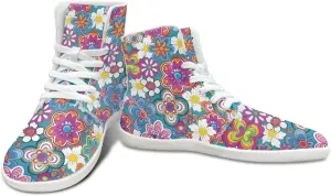 Floral Print Barefoot Sneakers for Women High Top PU Footwear Width Toe Anti-Skid Running Cross Training Shoes