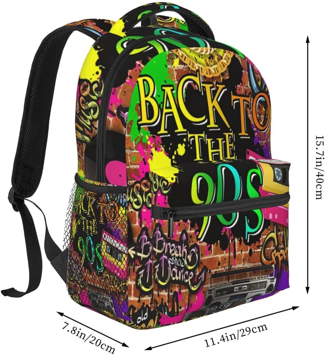 Funny 80S 90S Pattern Backpack Casual Hiking Camping Travel Backpacks Lightweight Daypack Bag Women Men Bookbag
