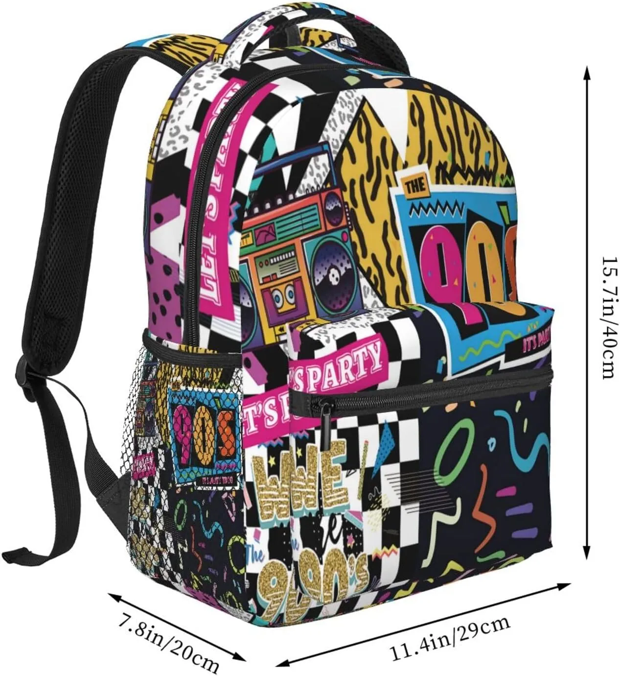 Funny 80S 90S Pattern Backpack Casual Hiking Camping Travel Backpacks Lightweight Daypack Bag Women Men Bookbag