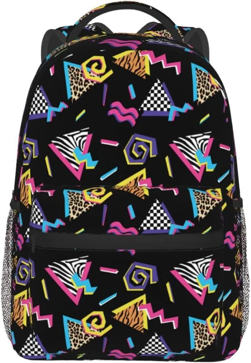 Funny 80S 90S Pattern Backpack Casual Hiking Camping Travel Backpacks Lightweight Daypack Bag Women Men Bookbag