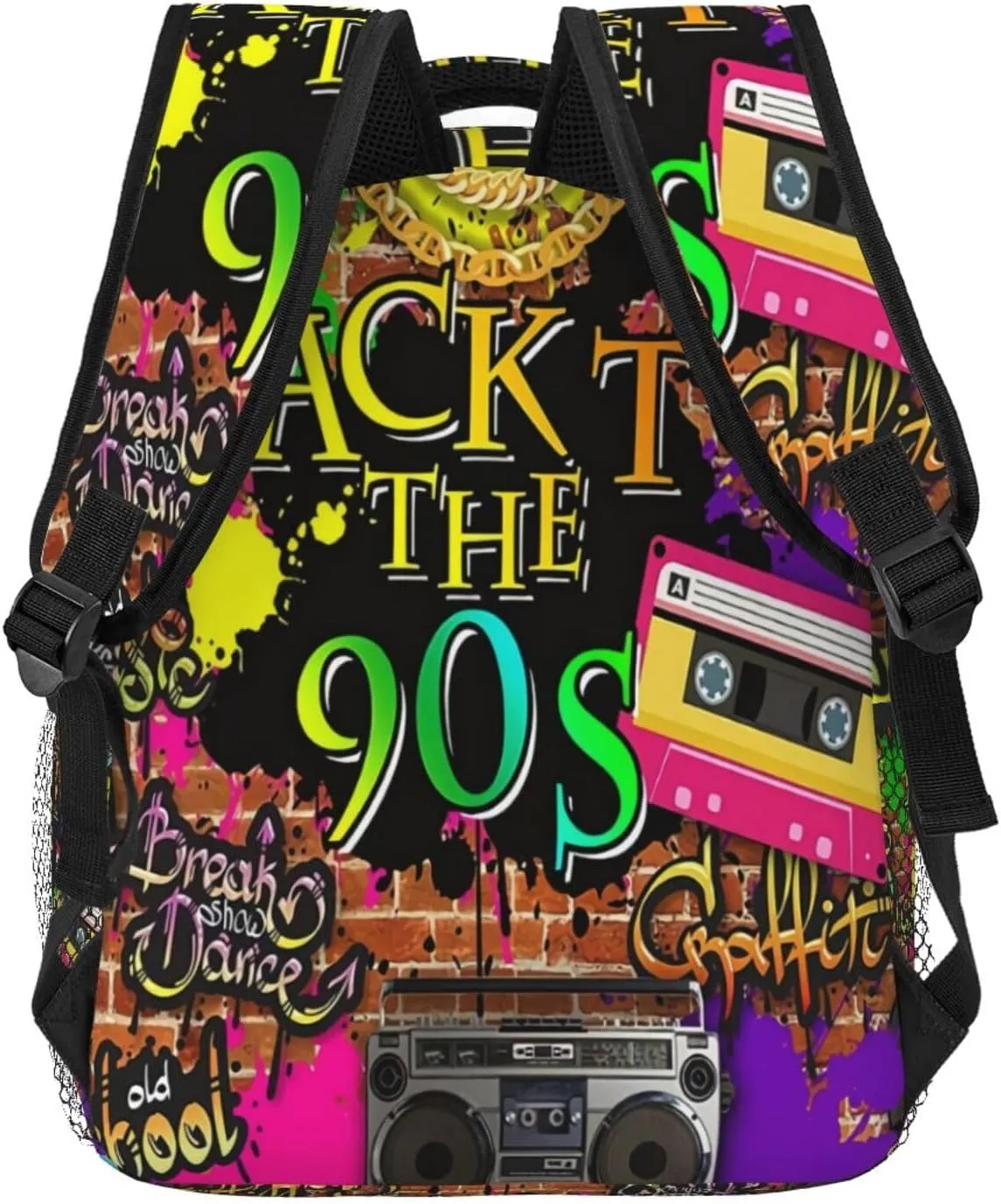 Funny 80S 90S Pattern Backpack Casual Hiking Camping Travel Backpacks Lightweight Daypack Bag Women Men Bookbag