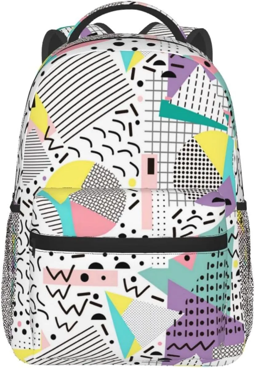Funny 80S 90S Pattern Backpack Casual Hiking Camping Travel Backpacks Lightweight Daypack Bag Women Men Bookbag