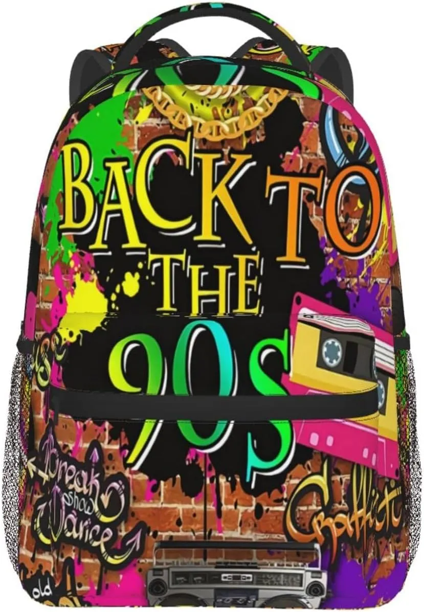 Funny 80S 90S Pattern Backpack Casual Hiking Camping Travel Backpacks Lightweight Daypack Bag Women Men Bookbag