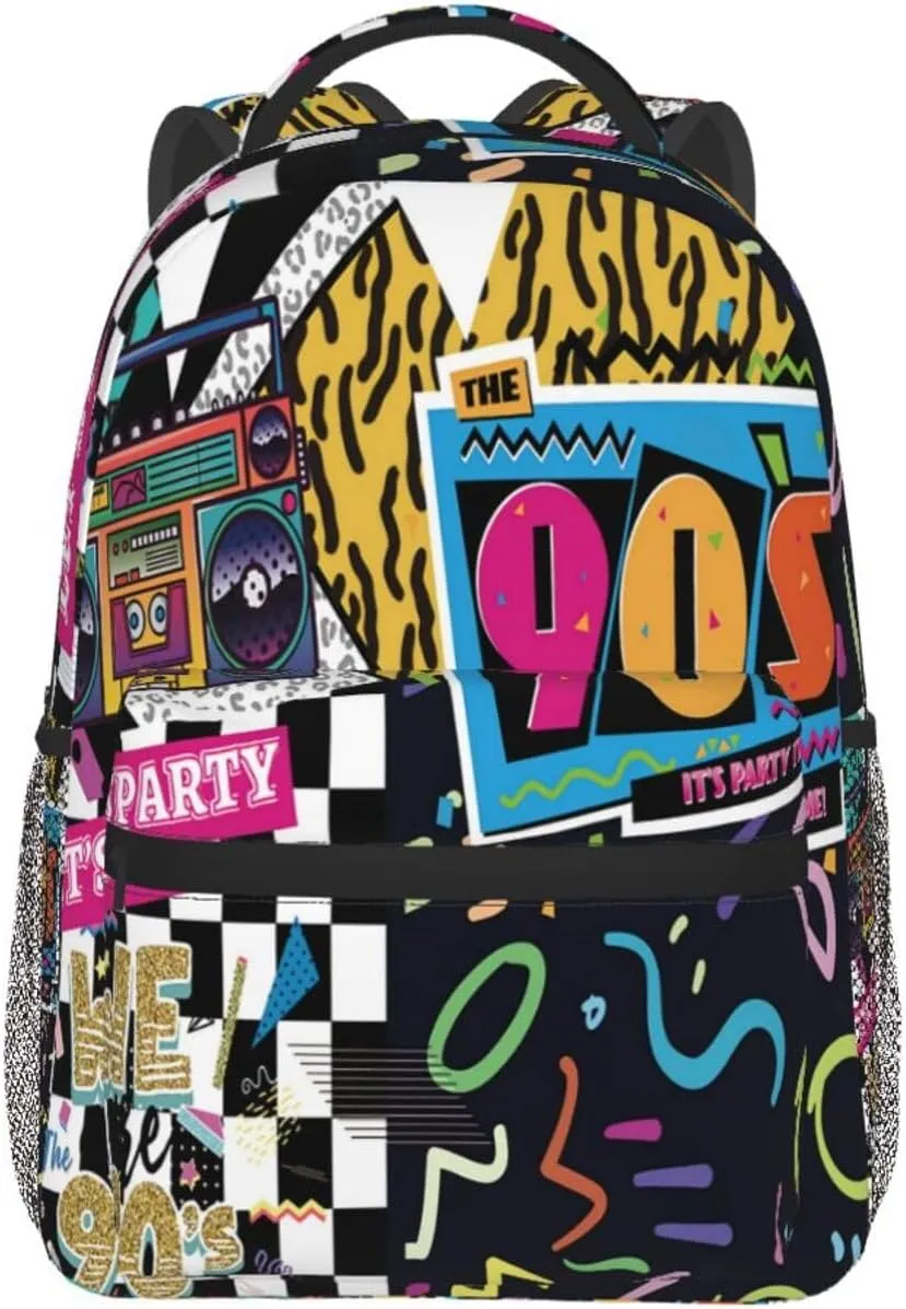 Funny 80S 90S Pattern Backpack Casual Hiking Camping Travel Backpacks Lightweight Daypack Bag Women Men Bookbag