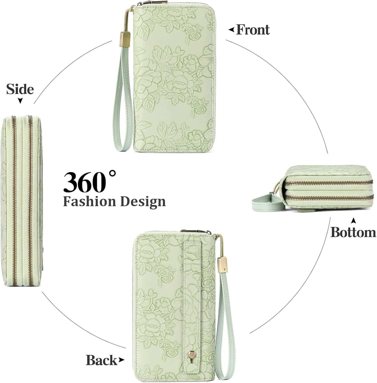 GAEKEAO Wallet for Women Clutch RFID Blocking Wristlet Leather Purse Large Capacity Credit Card Holder with Grip Hand Strap