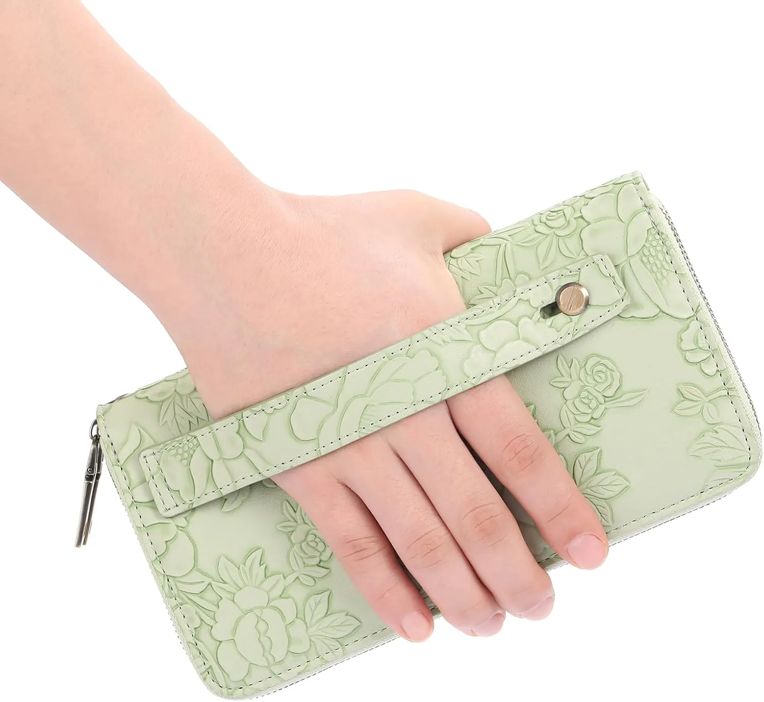 GAEKEAO Wallet for Women Clutch RFID Blocking Wristlet Leather Purse Large Capacity Credit Card Holder with Grip Hand Strap