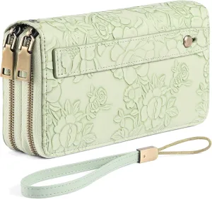 GAEKEAO Wallet for Women Clutch RFID Blocking Wristlet Leather Purse Large Capacity Credit Card Holder with Grip Hand Strap