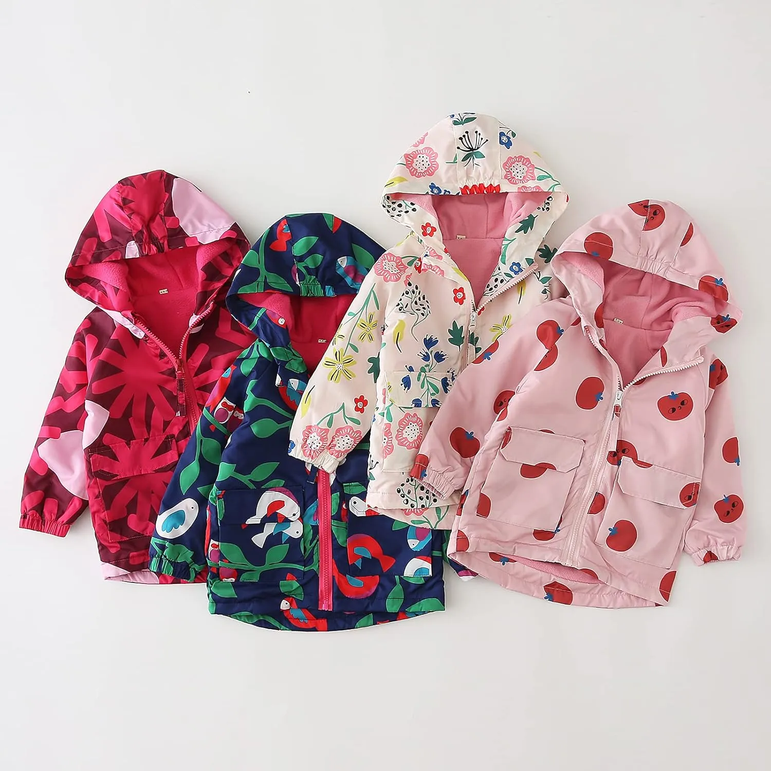 Happy Cherry Kids Boys Girls Fleece Lined Windbreaker Jacket Fashion Prints Hoodie for Fall Winter