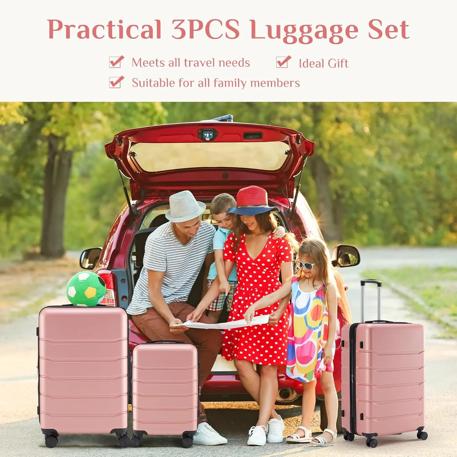 Hardshell ABS Expandable Suitcase with 360 Spinner Wheels & TSA Lock, Durable Luggage Sets for Travel, Retractable Handle Carry-On Suitcase with Scratch-Resistant Shell (Pink, 20 Inch)