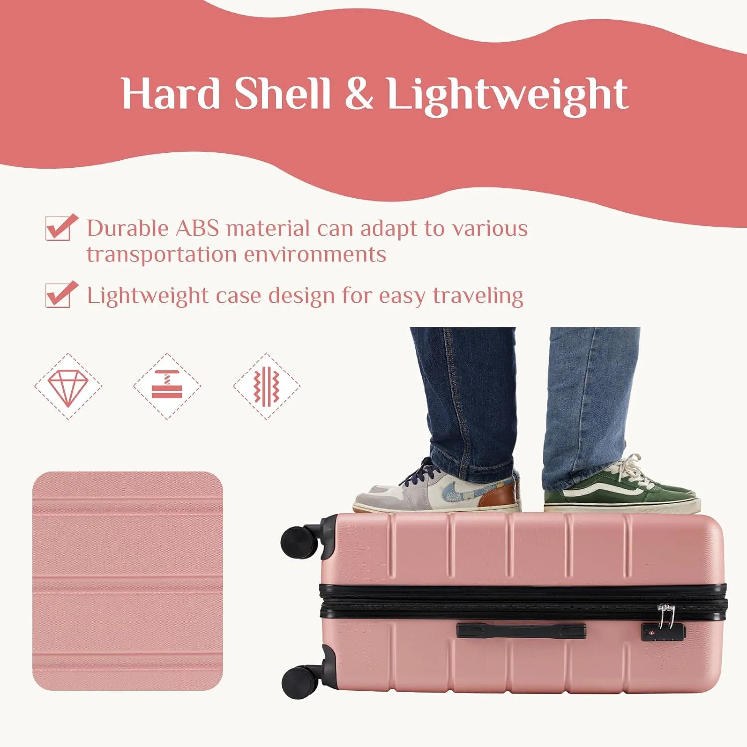 Hardshell ABS Expandable Suitcase with 360 Spinner Wheels & TSA Lock, Durable Luggage Sets for Travel, Retractable Handle Carry-On Suitcase with Scratch-Resistant Shell (Pink, 20 Inch)