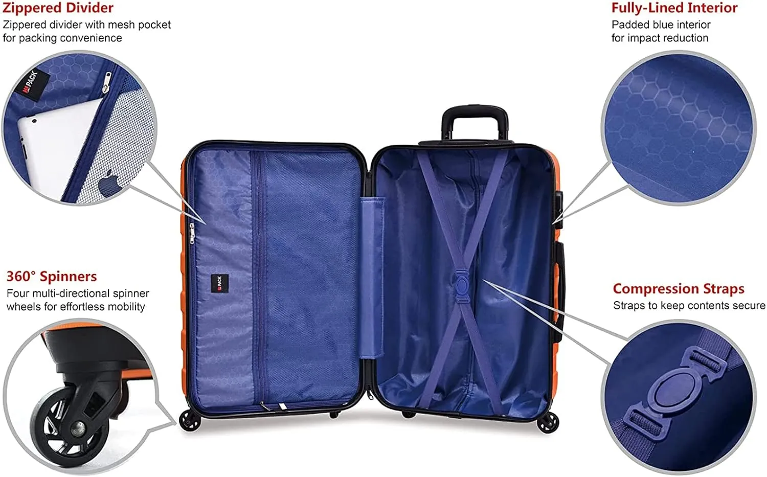 Hipack Hardside 3-Piece Spinner Luggage Set, Orange, One_Size