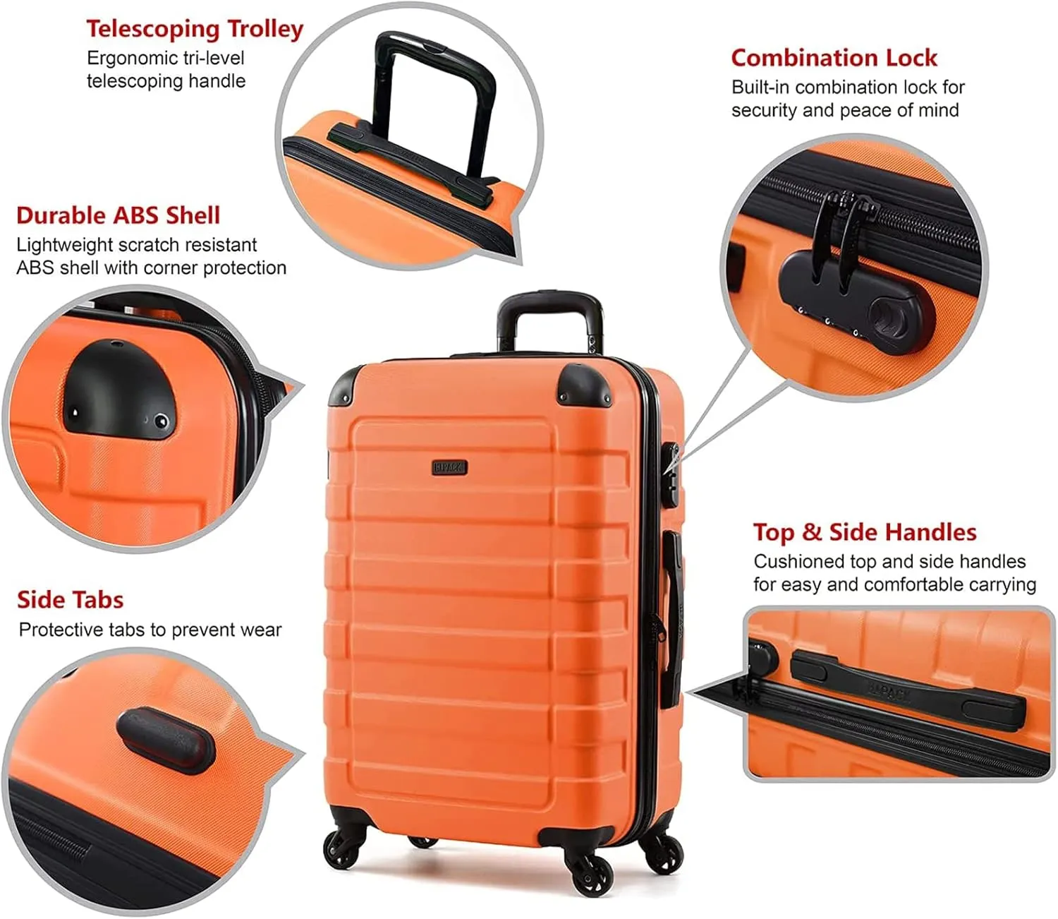 Hipack Hardside 3-Piece Spinner Luggage Set, Orange, One_Size