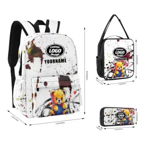 Holiday Gifts,Personalized Teddy Bear Combo Offer, Custom Teddy Bear set 3 packs Schoolbag, Lunch Box Pencil Case, Gift for Back to School
