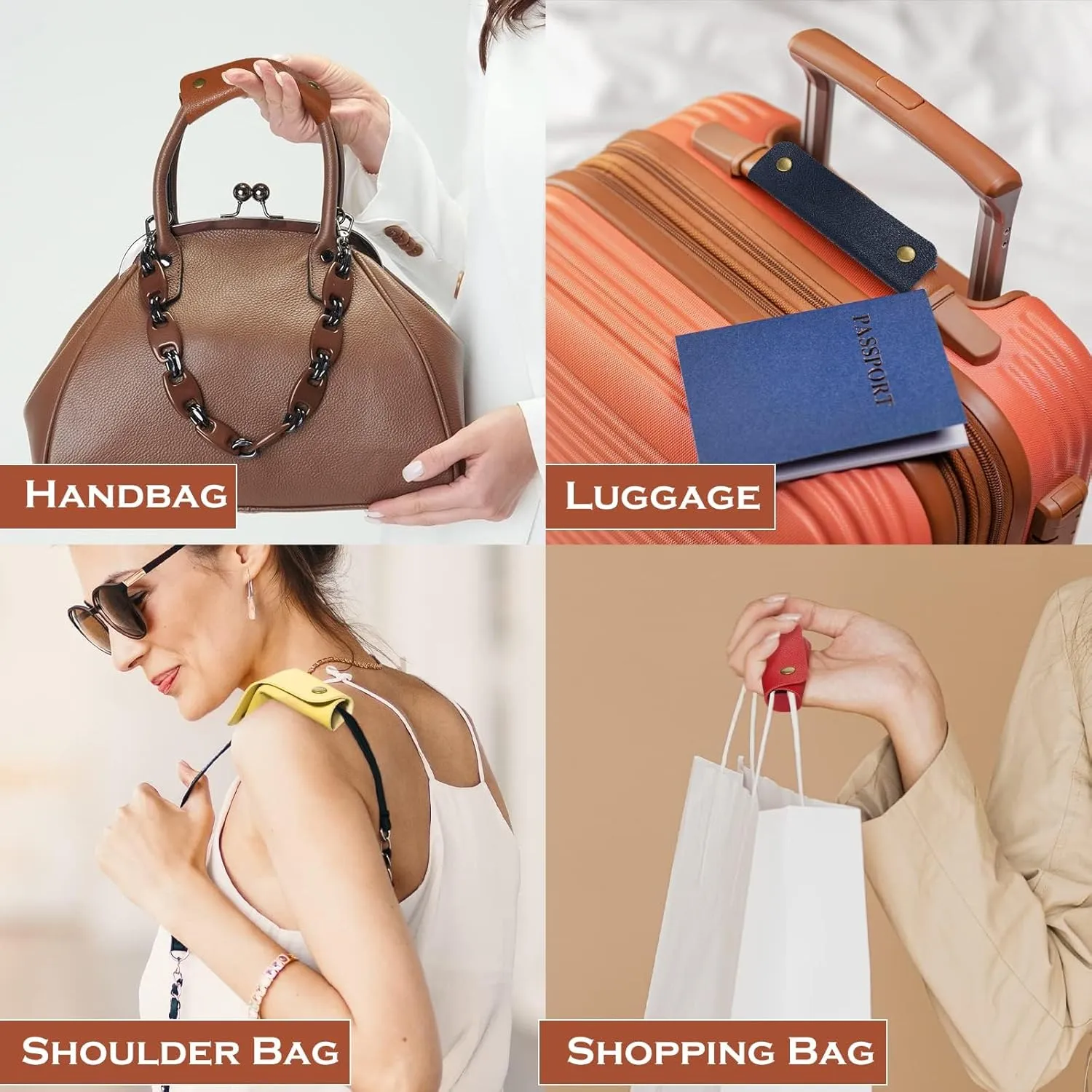 IUAQDP 2 Pieces Leather Luggage Bag Handle Wraps Handbag Handle Grip Protectors, Soft Purse Strap Cover Pad with Brass Clasps for Wallet Tote Bag Suitcase Travel Bag Shopping Bag, Black, 5.12 x 4.13IN