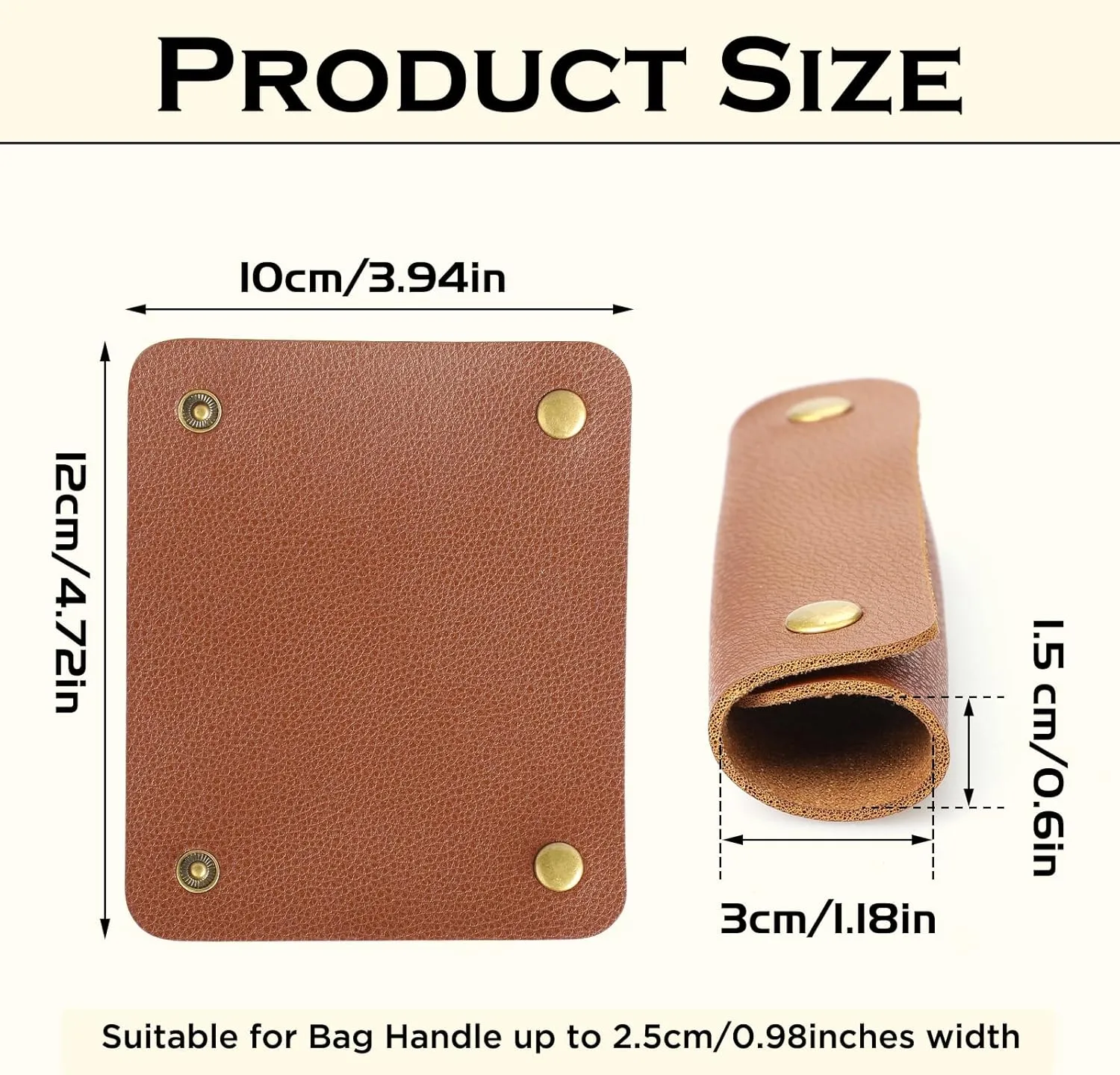 IUAQDP 2 Pieces Leather Luggage Bag Handle Wraps Handbag Handle Grip Protectors, Soft Purse Strap Cover Pad with Brass Clasps for Wallet Tote Bag Suitcase Travel Bag Shopping Bag, Black, 5.12 x 4.13IN