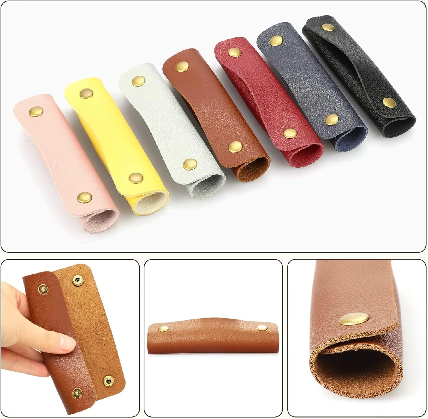 IUAQDP 2 Pieces Leather Luggage Bag Handle Wraps Handbag Handle Grip Protectors, Soft Purse Strap Cover Pad with Brass Clasps for Wallet Tote Bag Suitcase Travel Bag Shopping Bag, Black, 5.12 x 4.13IN
