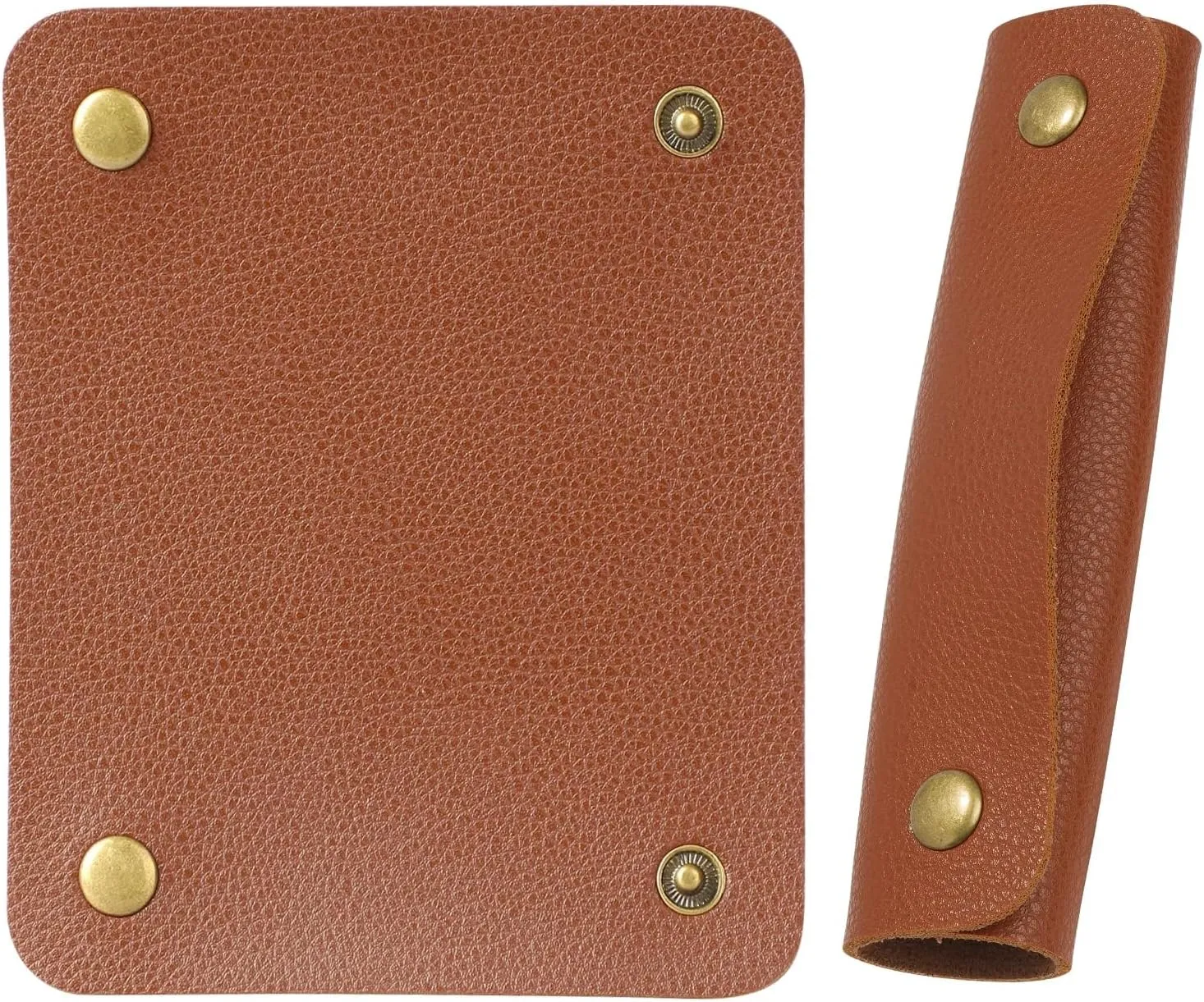 IUAQDP 2 Pieces Leather Luggage Bag Handle Wraps Handbag Handle Grip Protectors, Soft Purse Strap Cover Pad with Brass Clasps for Wallet Tote Bag Suitcase Travel Bag Shopping Bag, Brown, 5.12 x 4.13IN