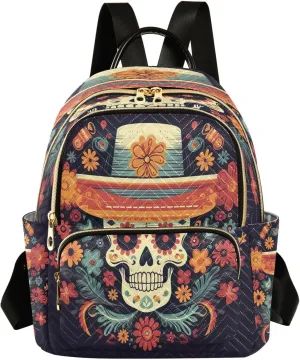 Joko Ivery Skull Hat Flower Mini Backpack for Women Small Backpack Purse for Girls Quilted Daypack for Daily Work Travel Laptop Fashion Back Pack Shoulder Purses Bags for Teens College Bookbag