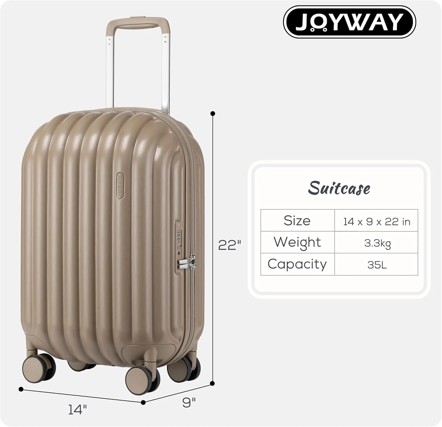 Joyway Luggage Set 2 Piece Suitcase Sets with Spinner Wheel,Hardside Travel Laggage with TSA Lock and Neck Cushion(Gold)