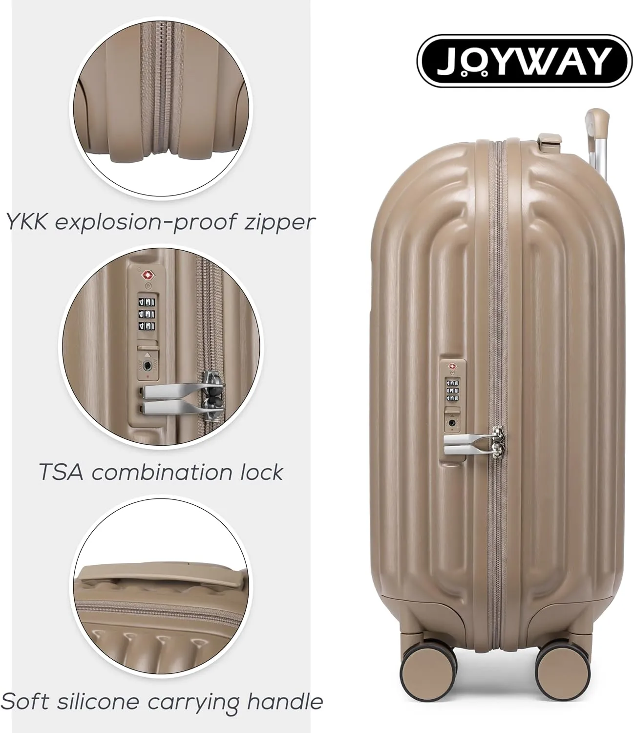 Joyway Luggage Set 2 Piece Suitcase Sets with Spinner Wheel,Hardside Travel Laggage with TSA Lock and Neck Cushion(Gold)