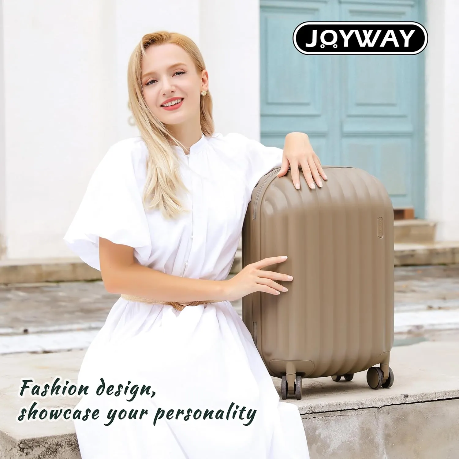 Joyway Luggage Set 2 Piece Suitcase Sets with Spinner Wheel,Hardside Travel Laggage with TSA Lock and Neck Cushion(Gold)