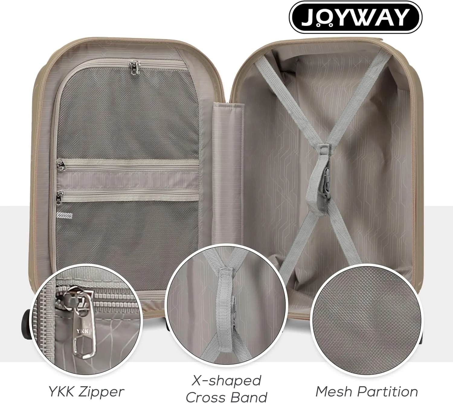 Joyway Luggage Set 2 Piece Suitcase Sets with Spinner Wheel,Hardside Travel Laggage with TSA Lock and Neck Cushion(Gold)