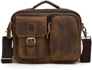 JSEIAJB Large Capacity First Layer Mad Horse Leather Cowhide Men's Single Shoulder Straddle Bag