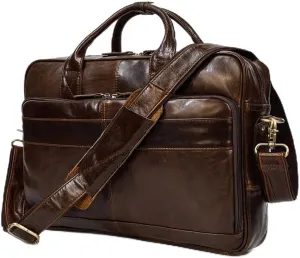 JSEIAJB Men's Leather Briefcase Retro Business Tote Cowhide Shoulder Crossbody Bag Computer Bag Commuter Bag
