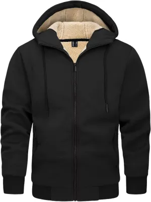 KEFITEVD Men's Hoodie Sweatshirt Winter Heavyweight Fleece Sherpa Lined Warm Jacket Full Zip Windproof Work Casual Jacket
