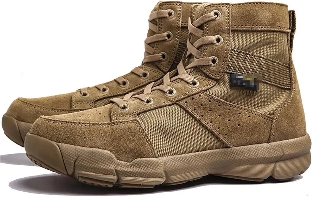 KEHAIOO Men Military Tactical Leather Work Boots, Nylon Waterproof Stab Resistant Sport Hiking Shoes