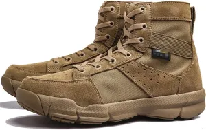 KEHAIOO Men Military Tactical Leather Work Boots, Nylon Waterproof Stab Resistant Sport Hiking Shoes