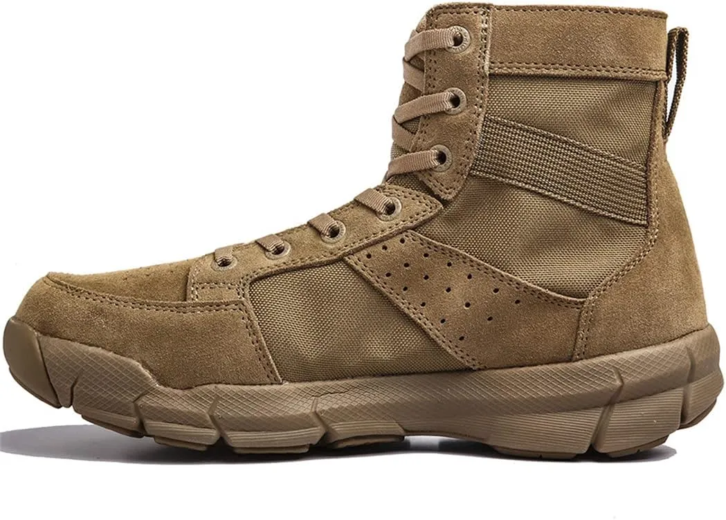KEHAIOO Men Military Tactical Leather Work Boots, Nylon Waterproof Stab Resistant Sport Hiking Shoes