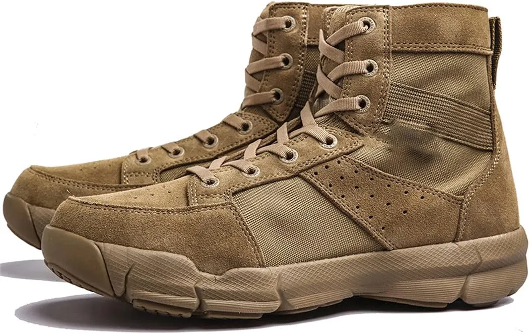 KEHAIOO Men Military Tactical Leather Work Boots, Nylon Waterproof Stab Resistant Sport Hiking Shoes
