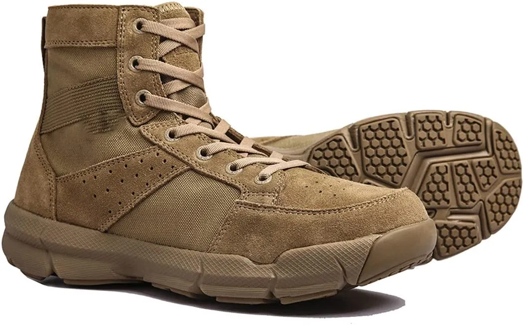 KEHAIOO Men Military Tactical Leather Work Boots, Nylon Waterproof Stab Resistant Sport Hiking Shoes