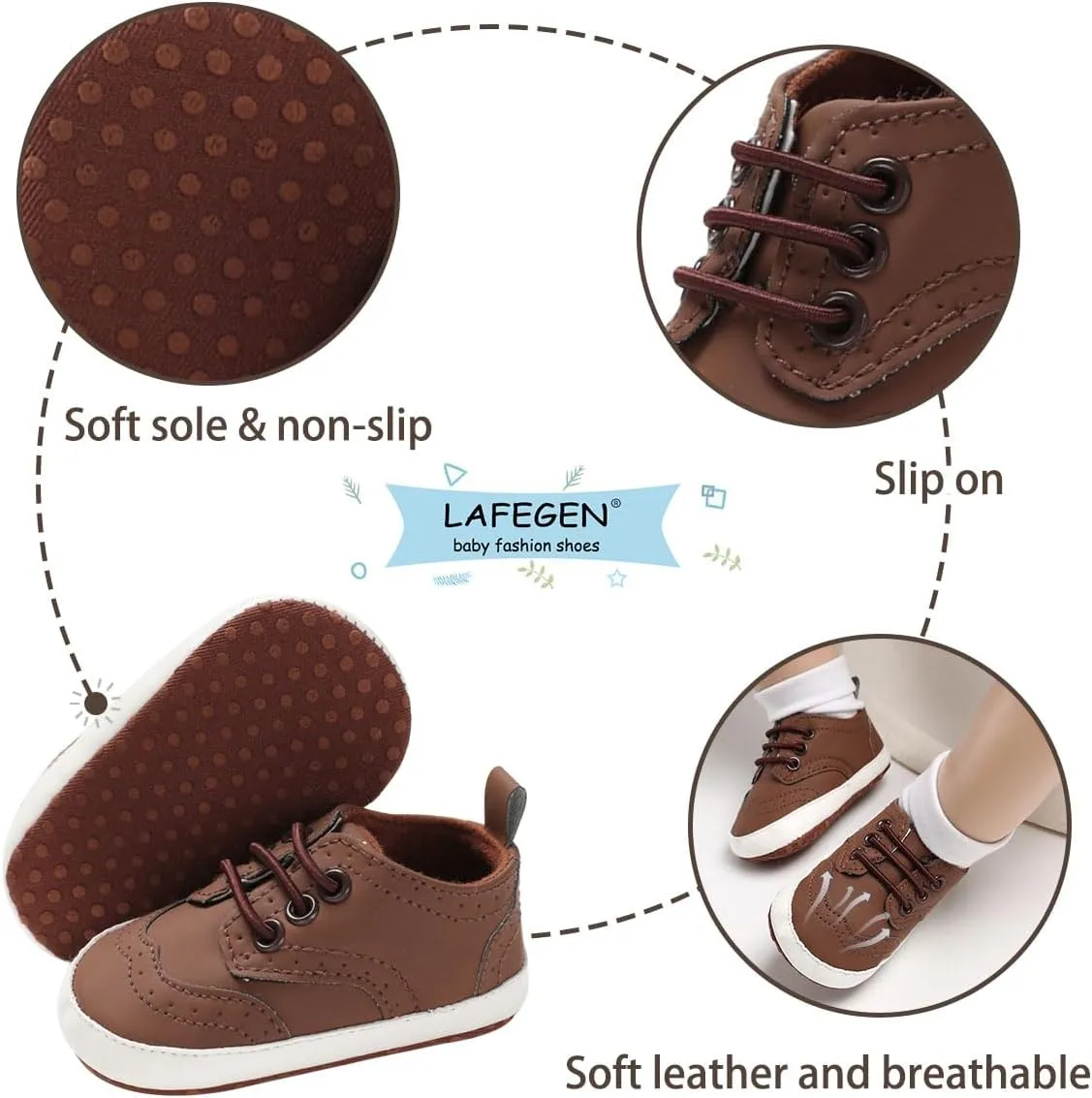 LAFEGEN Baby Boys Girls Classic PU Leather Loafers Soft Sole Oxford Dress Shoes First Walking Flat Moccasins Casual Sneaker