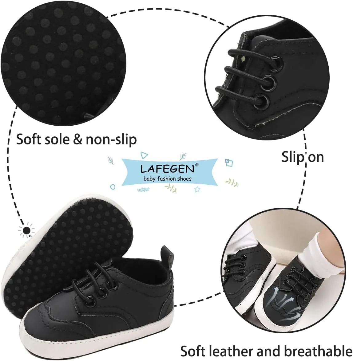 LAFEGEN Baby Boys Girls Classic PU Leather Loafers Soft Sole Oxford Dress Shoes First Walking Flat Moccasins Casual Sneaker