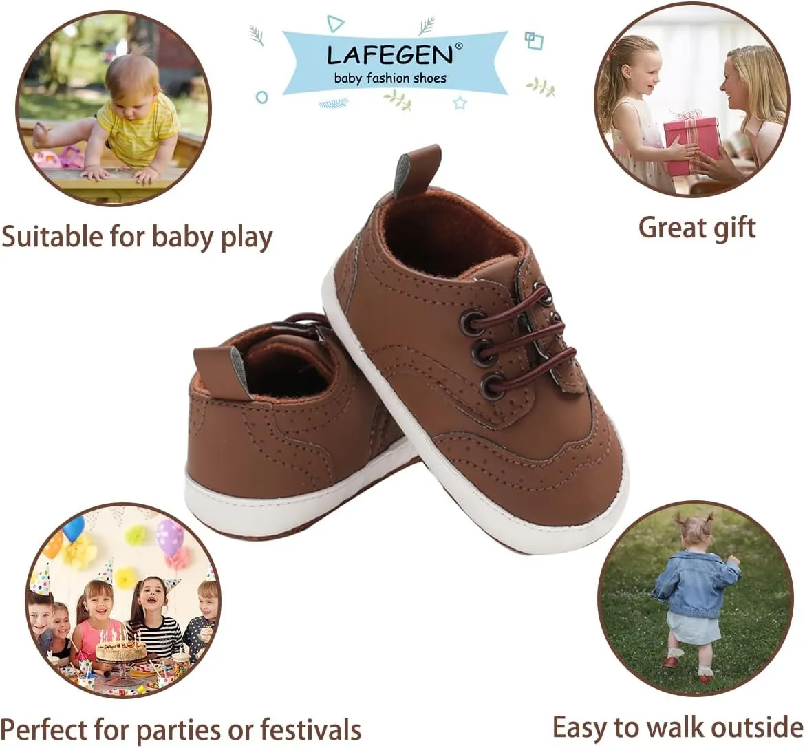 LAFEGEN Baby Boys Girls Classic PU Leather Loafers Soft Sole Oxford Dress Shoes First Walking Flat Moccasins Casual Sneaker