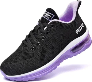 Lamincoa Women Athletic Shoes Air Cushion Sports Shoes Anti-Slip Arch Support Insole Trail Running Shoes Fitness Sport Black-Purple 9