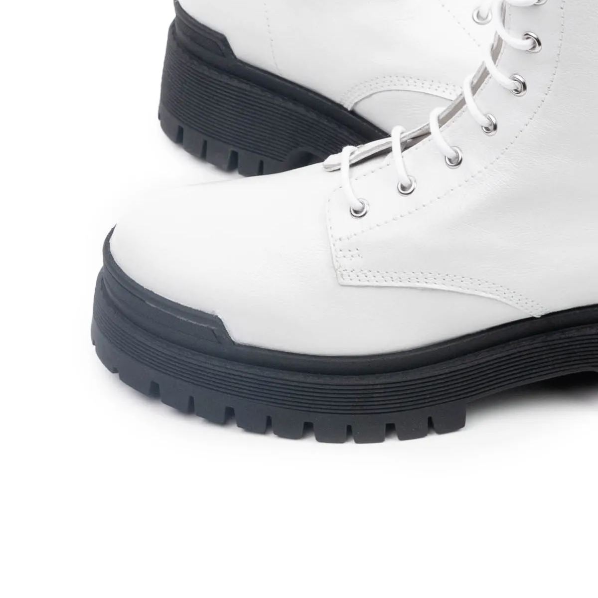 Langport White Leather/Black Sole