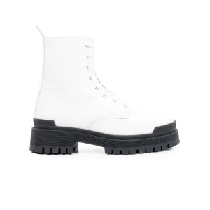 Langport White Leather/Black Sole