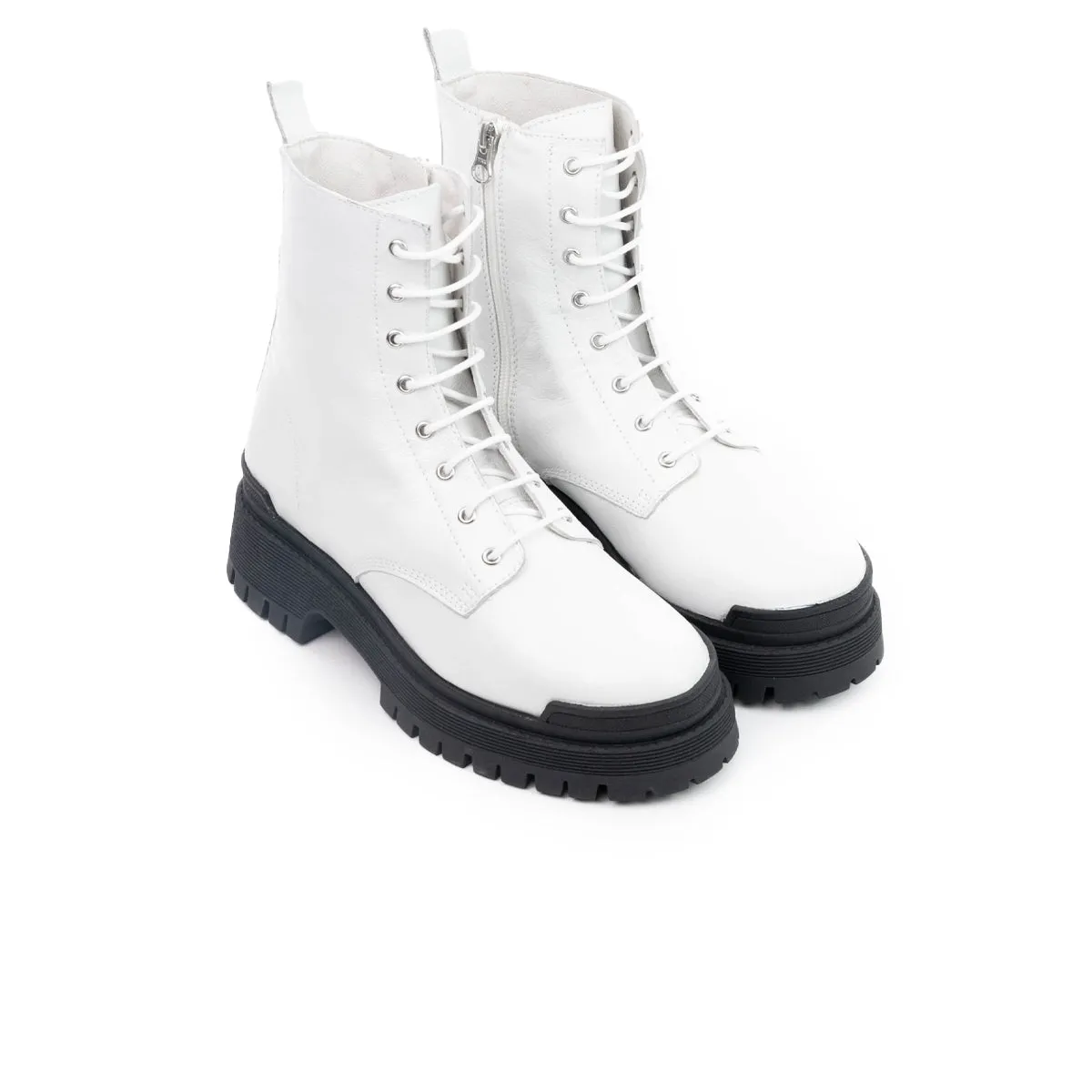 Langport White Leather/Black Sole