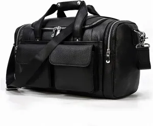 Leather Briefcase for Men Men's Travel Bag Leather Cylinder Tote Cowhide Fashion Gym Bag Shoulder Crossbody Bag