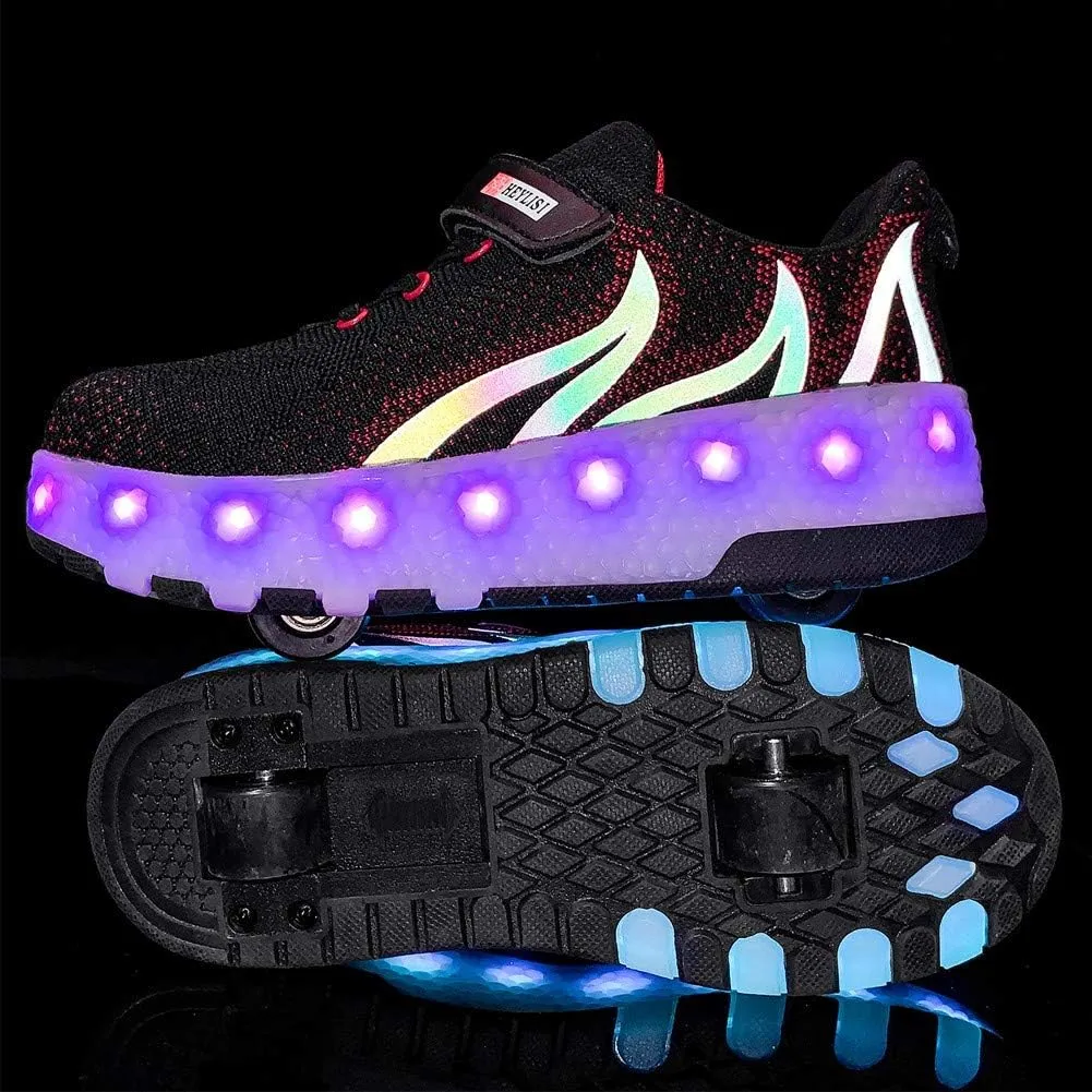 Led Light Roller Skate Sneakers with Wheels Girls Boys Shoes USB Rechargeable Dual Wheel Blinking Skate Sneaker Shoes The Best Gift for KidsBlack-USA 7
