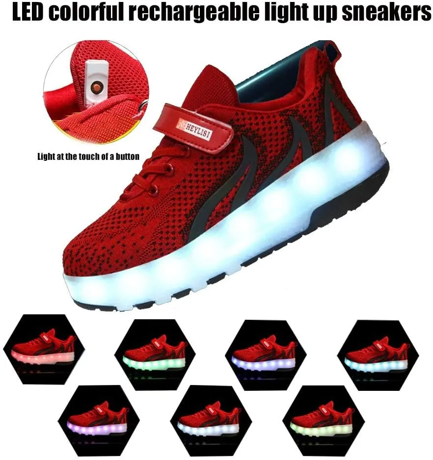 Led Light Roller Skate Sneakers with Wheels Girls Boys Shoes USB Rechargeable Dual Wheel Blinking Skate Sneaker Shoes The Best Gift for KidsBlack-USA 7